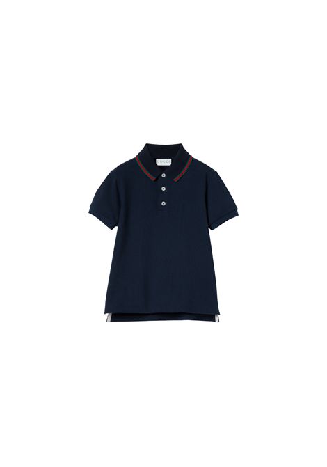 Polo In Cotone Blu Scuro Con Dettaglio Web GUCCI KIDS | 805405-XJGXV4306